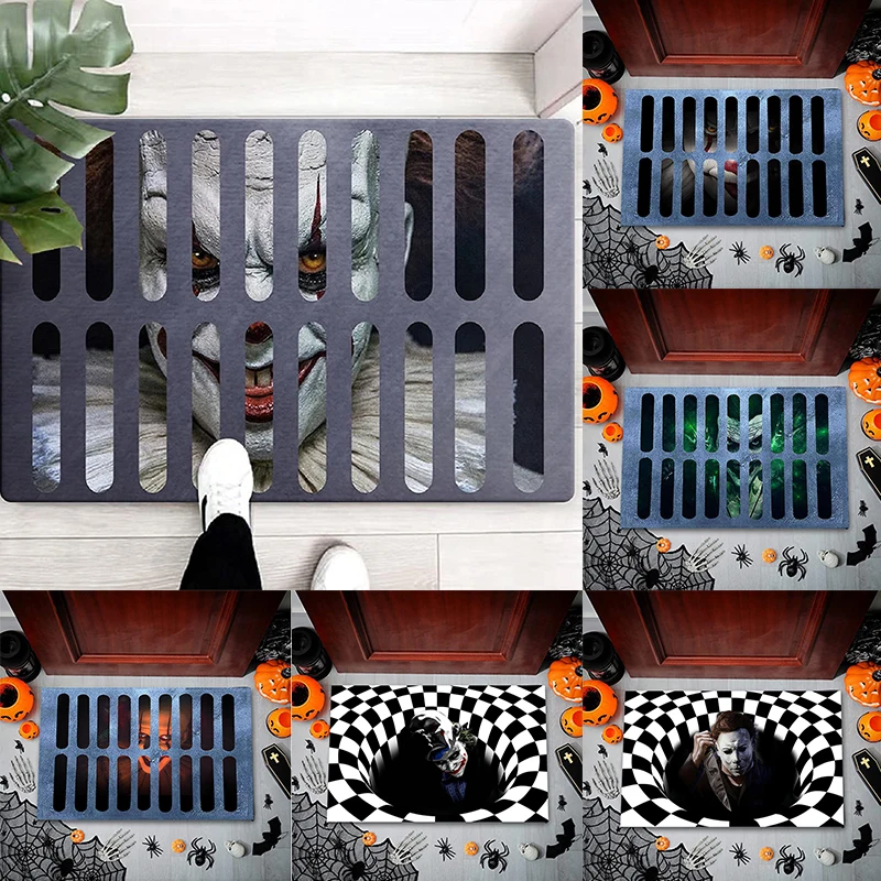 

Horror Party Festival Decorations Halloween Sewer Clown Carpet 3D Illusion Rugs Door Living Room Floor Mat Kitchen Home Soft Mat