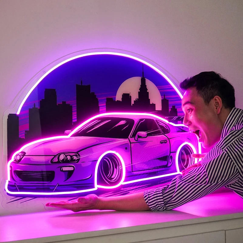 Car The Sunset Neon Sign Light Acrylic Artwork Bedroom Living Room Wall Decor Night Lights Handmade Custom Store Bar Neon Signs