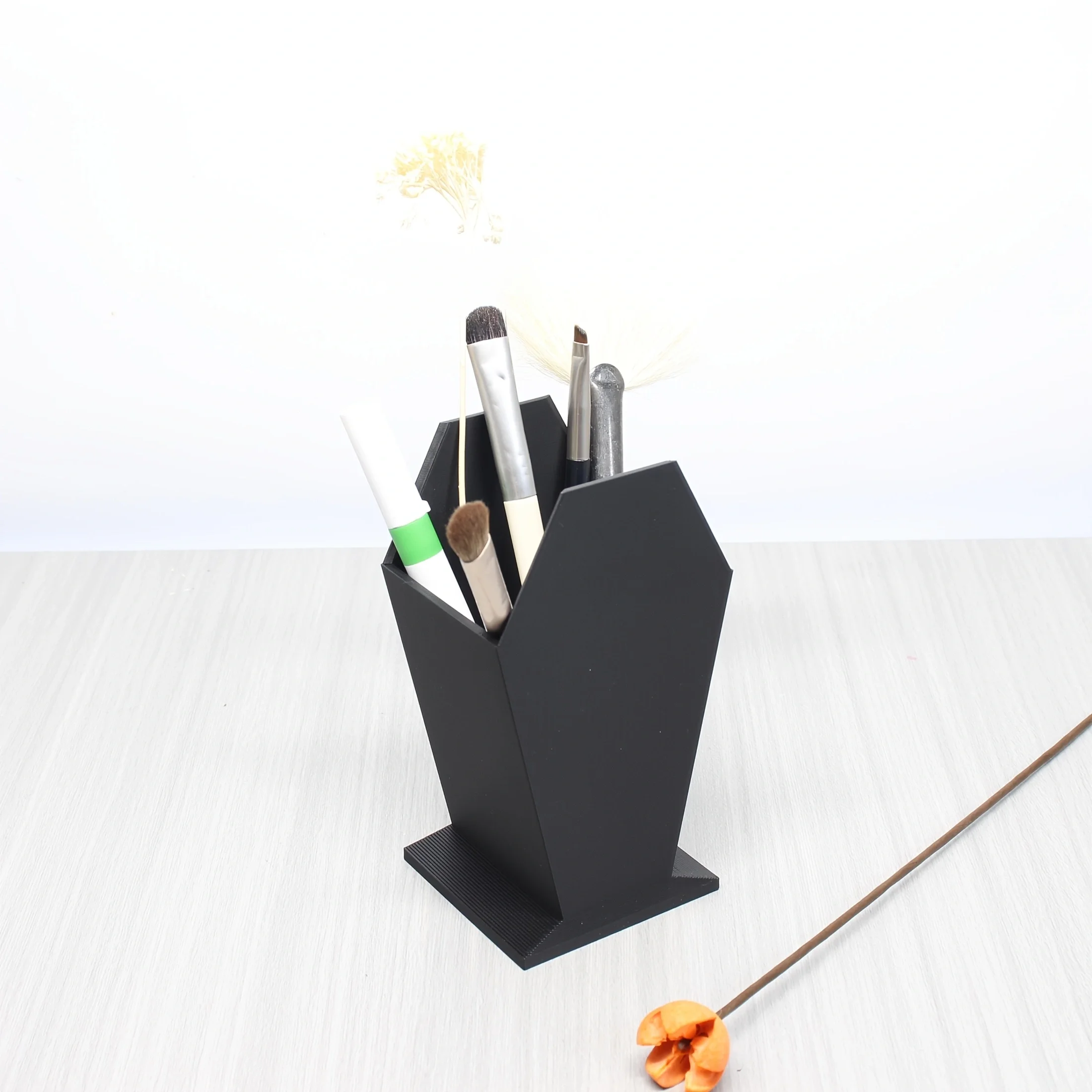 Gothic Coffin Shaped Makeup Brush Holder - Lightweight Plastic Desktop Organizer for Dresser or Office Playor 4