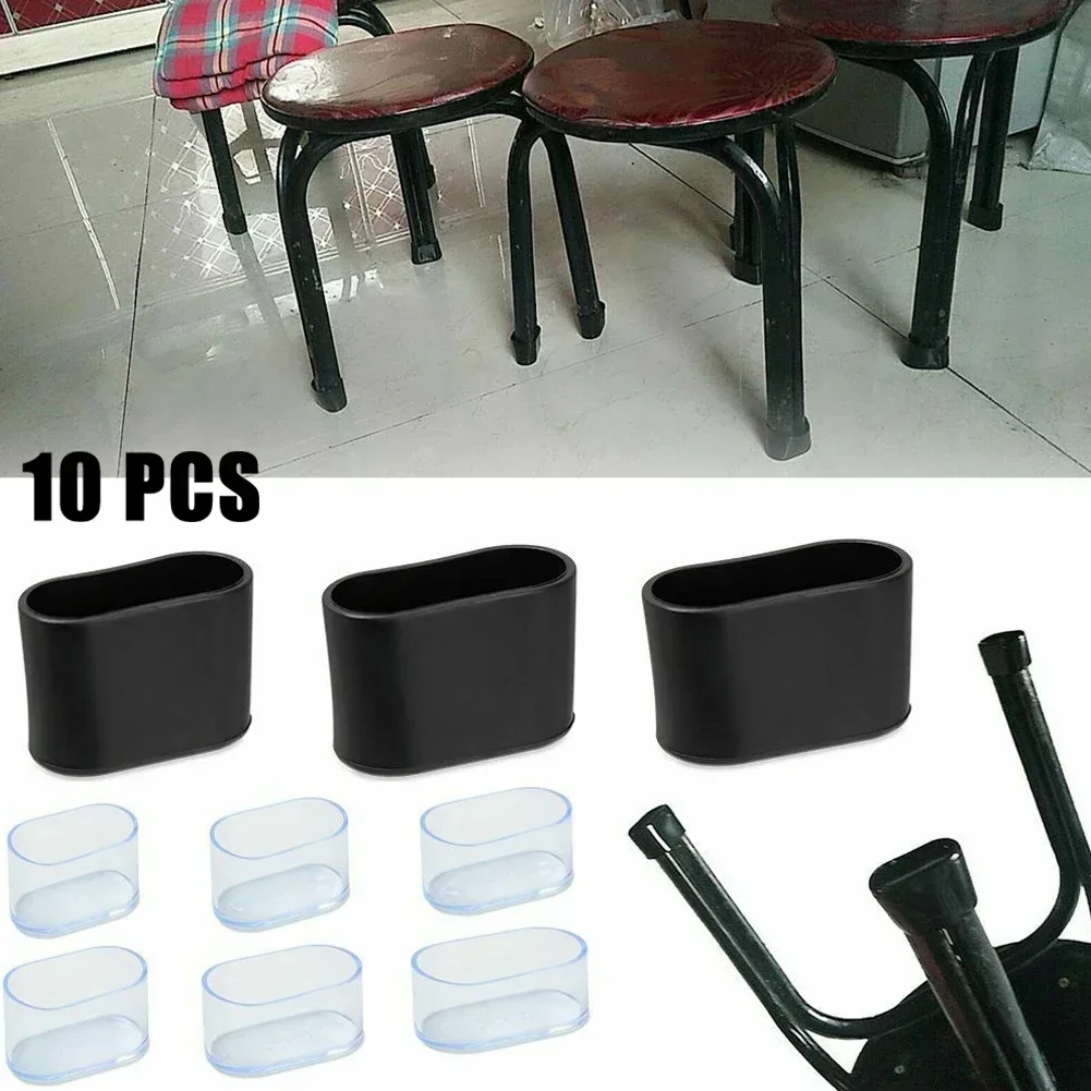 Set of 10 Oval Rubber Chair Leg Caps - Furniture Feet Floor Protectors