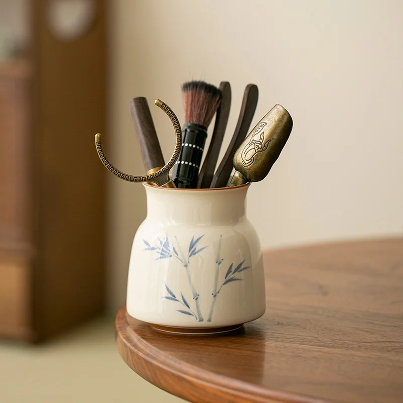 Hand Drawn Bamboo Persimmon Tea Ceremony Six Gentlemen Zen Kung Fu Tea Set Knife Needle Chaze Tool Set Teaware