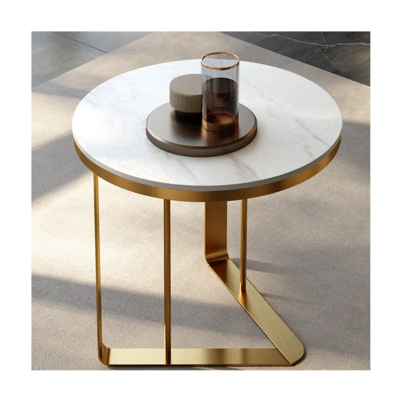 Modern Simple Luxury Living Room Home Small Coffee Table Light-Weighted Creative Stainless Steel Rock Table Tops Countertops