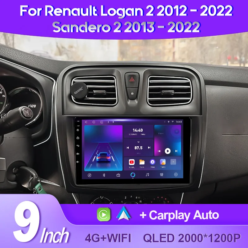 

QSZN For Renault Logan 2 2012 - 2022 Sandero 2 2013 - 2022 2K QLED Android 13 Car Radio Multimedia Video Player GPS CarPlay 4G