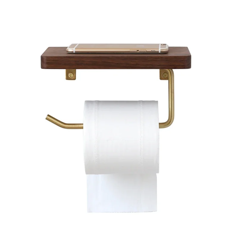 Solid Wood Paper Towel Holder Restroom Punch-free Wall Mounted Tissue Holder Bathroom Accessories Toilet Paper Stand