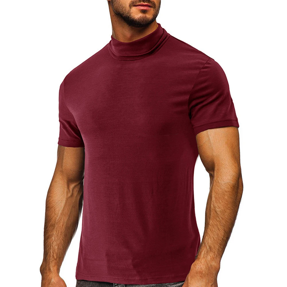 

Man's Shirts Men's Regular Short Sleeve Slim Solid Sports Spring Fall Summer T Shirts High High Neck Brand New