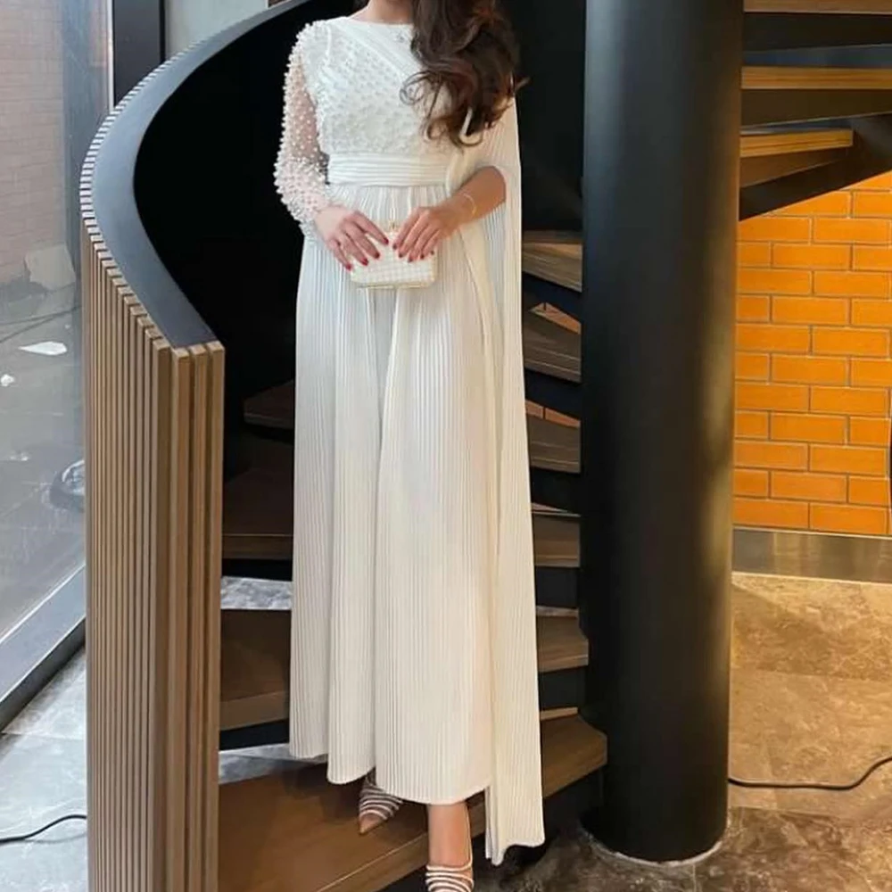 Exclusive  Pearlised Tan Premium Embellished Turtleneck Short Sleeves Party Dress Midi