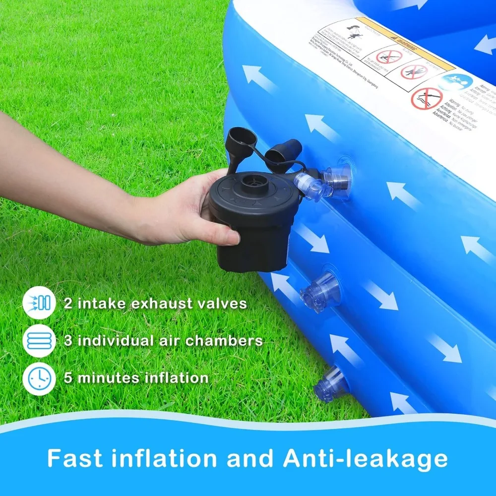 Sumbee Inflatable Swimming Kiddie Pool for Adults Kids Ages 6-12, Size 120" X 72" X 22" Large Blow Up Pool for Family Backyard