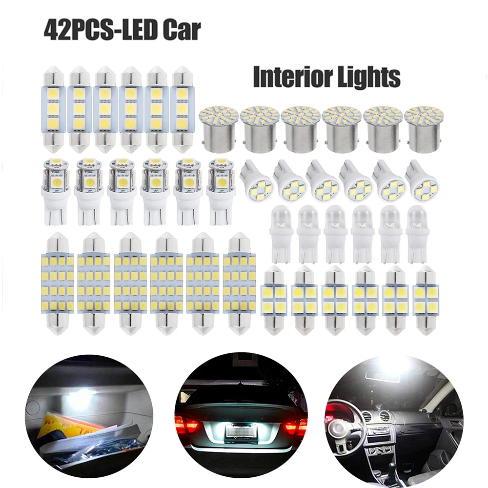 42PCSLEDCarBulbInteriorLightT106000KSMDReplacementLightBulbsforAccessoriesXenon