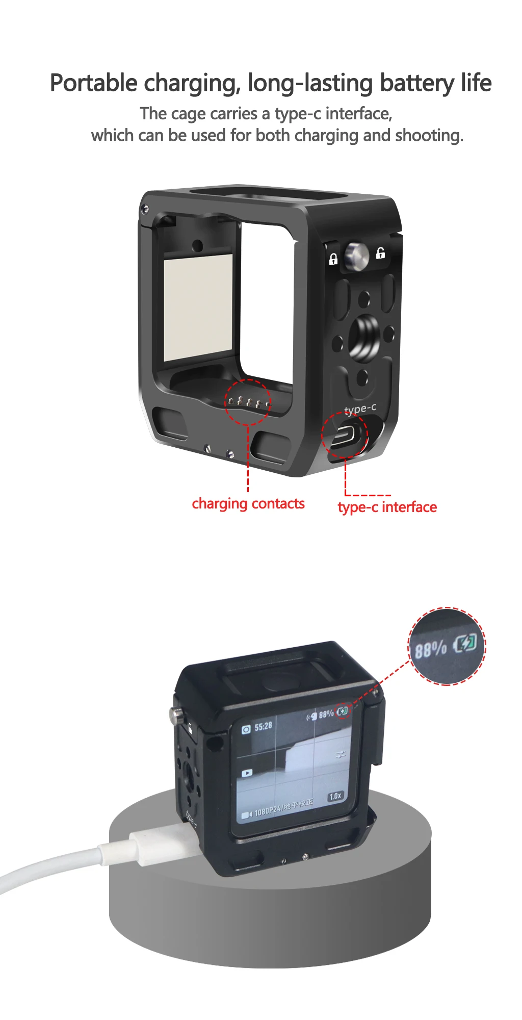 Magnetic Action Camera Cage For Action 2 Dual-screen Full Cage w/ Cold Shoe Mou