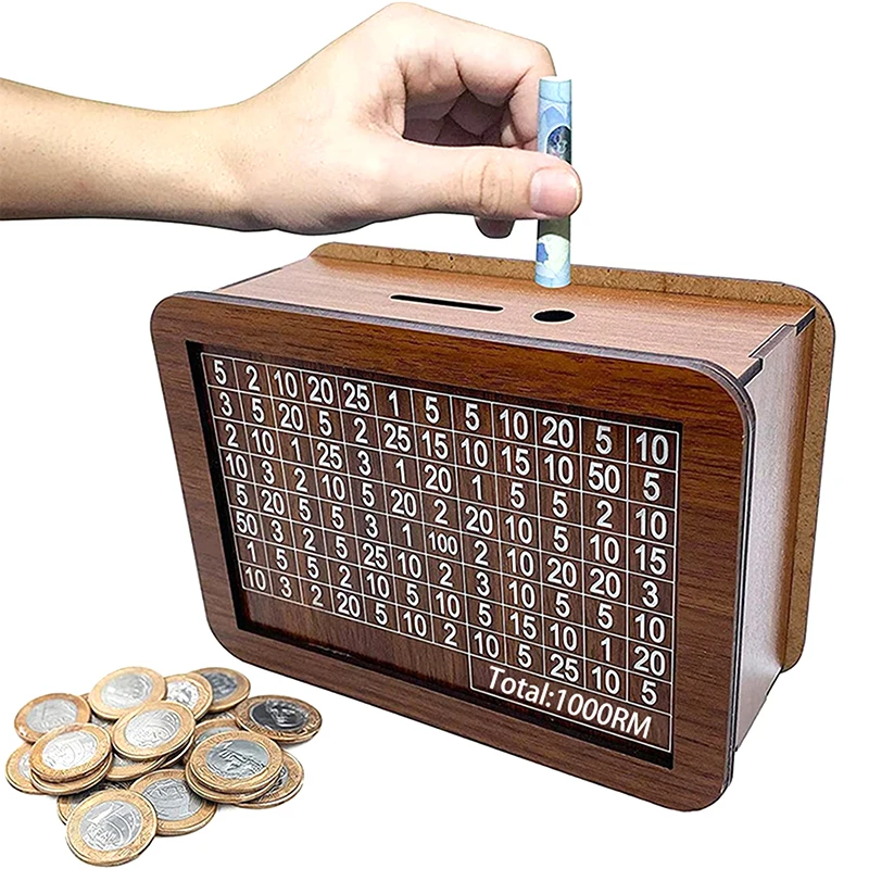 500/1000/2000/3000/5000/10000 Ringgit Mal Box Piggy Bank Wooden Money Bank Reusable Money Box With Saving Goal And Numbers Boxes 5