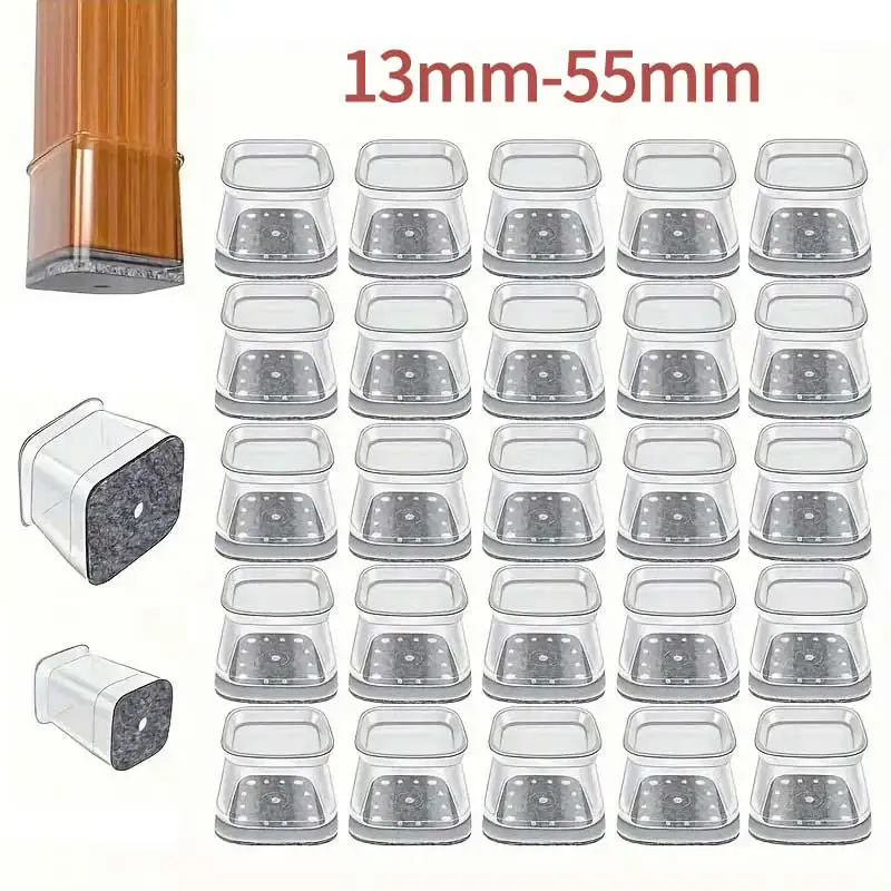 13-55mm 정사각형 회색 투명 가구 발 패드 테이블 및 의자 발 보호 커버 무소음 미끄럼 방지 내마모성 실리콘
