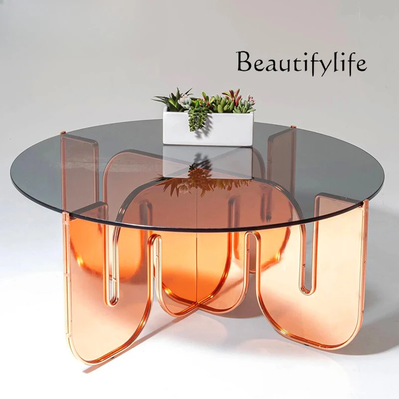 

Light Luxury Nordic Simple Creative Acrylic Coffee Table Living Room round Glass Designer Side Table