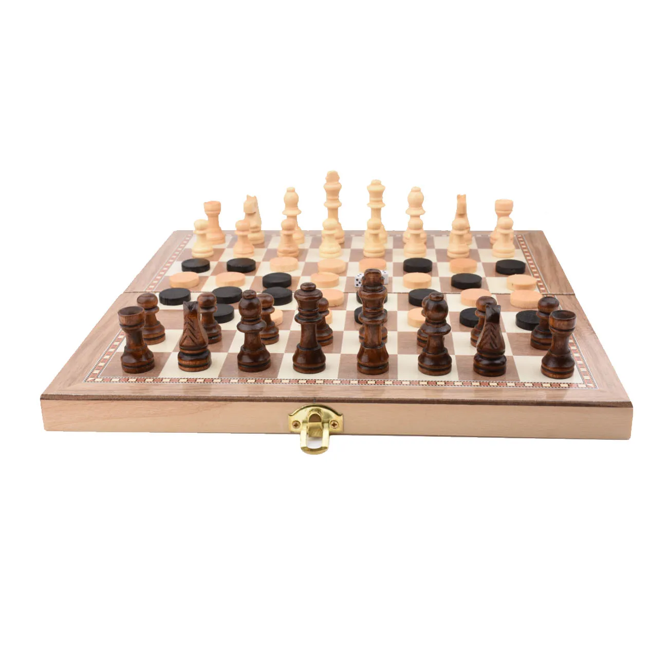 WE Games Folding Wood Travel Chess Set- 11.5 in Walnut Veneer Board