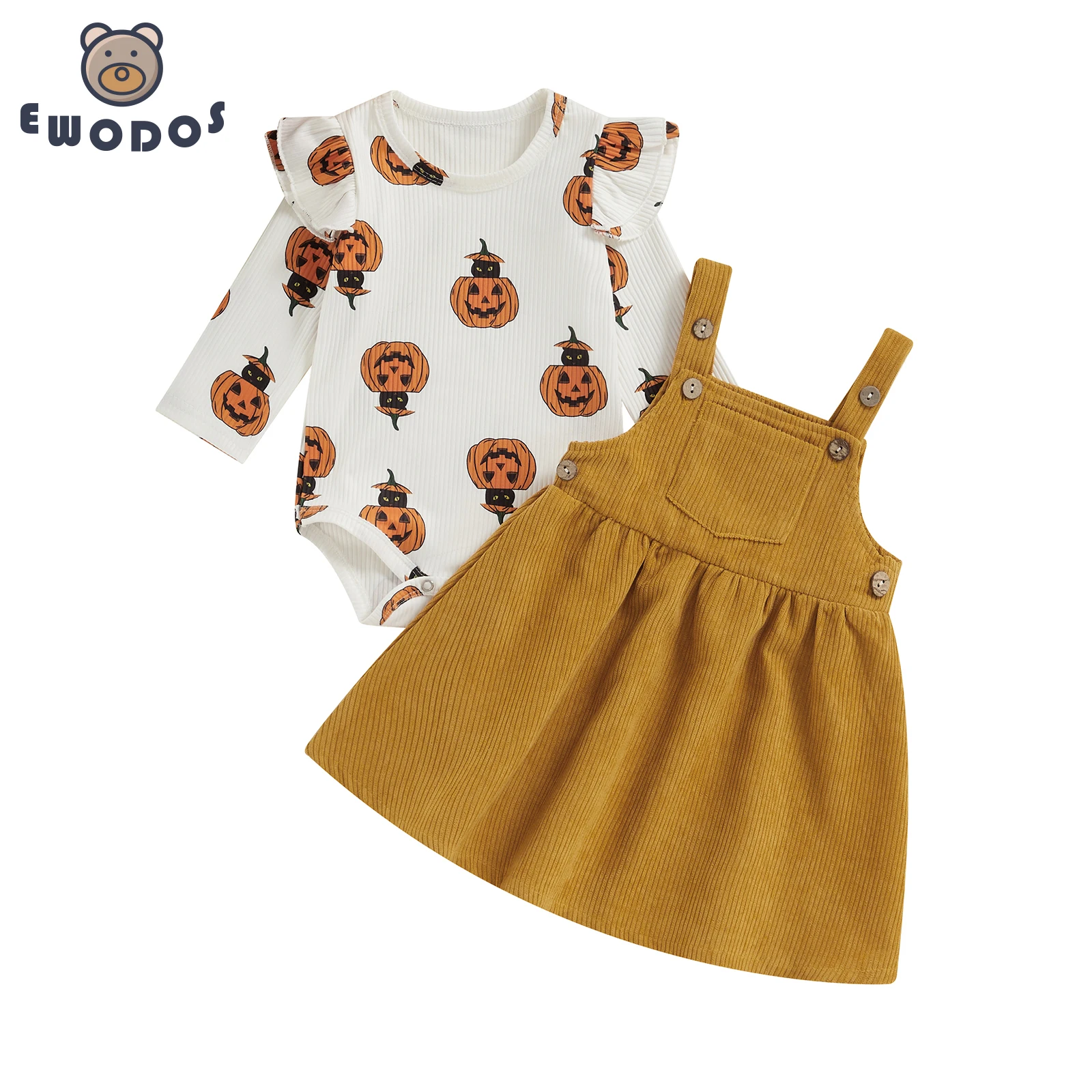 EWODOSInfantBabyGirlsHalloweenOutfitsPumpkinGhostPrintLong