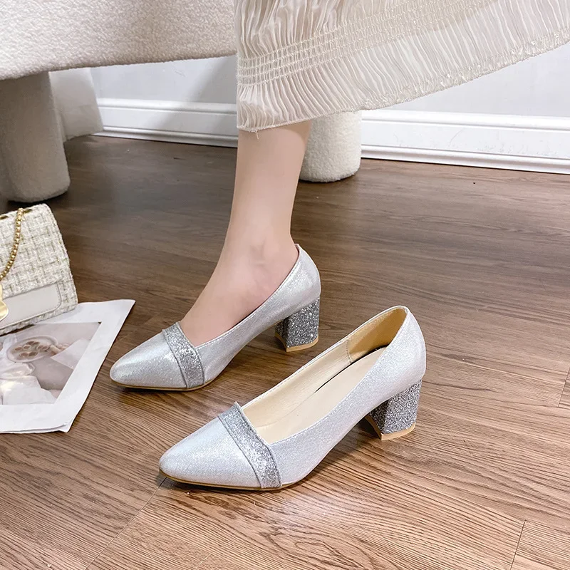 

Женские туфли-лодочки с острым носком, на толстом каблуке