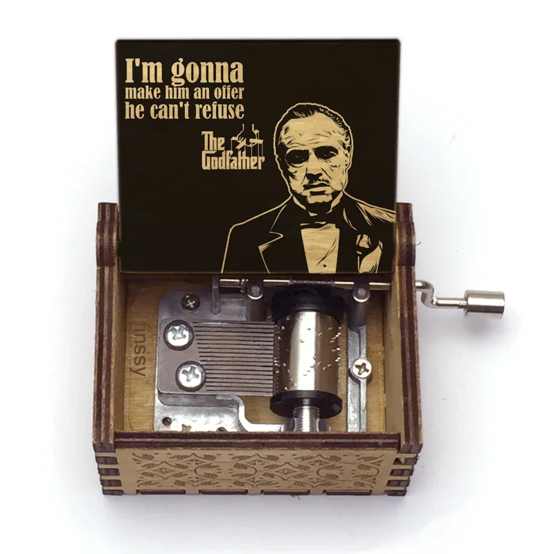 Figure Print Wooden Hand The Godfather Music Box Christmas Birthday Gift Party Casket Anonymity Decoration