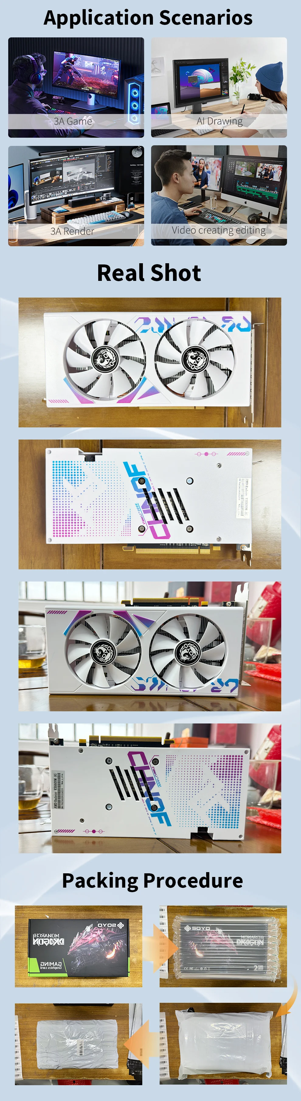 Description Picture 4 of itemSOYO new AMD placa de video Radeon RX6600 RX6600M 8GB 8Pin 128Bit DDR6 PCIE4.0x8 Gaming Graphics Card for Desktop Computer GPU