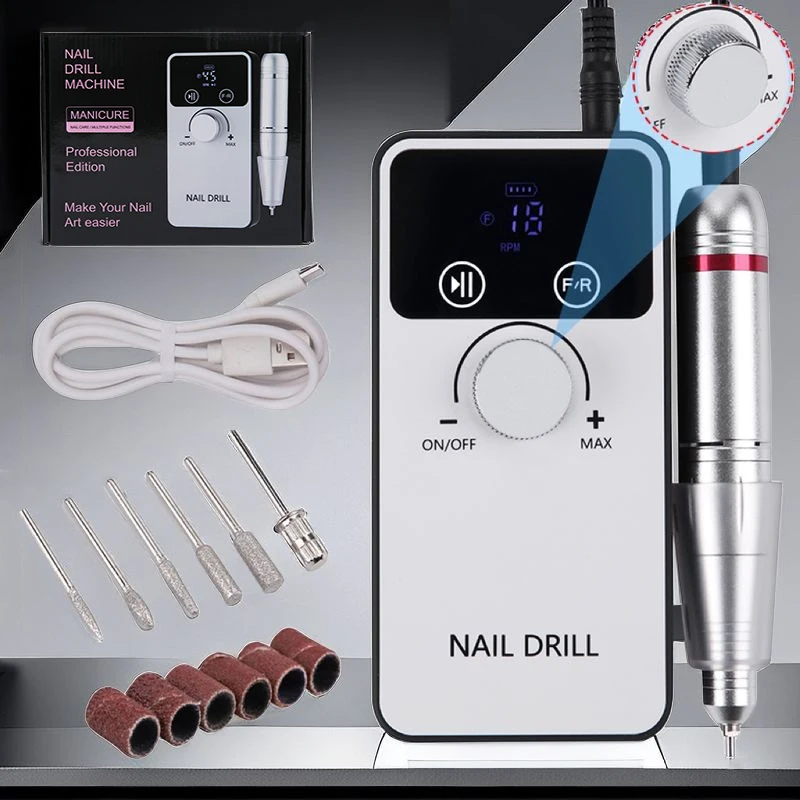 New 45000RPM Professional Electric Nail Drill Machine Rechargeable Nail File Nails Accessories Gel Nail Polish Sander Low Noise