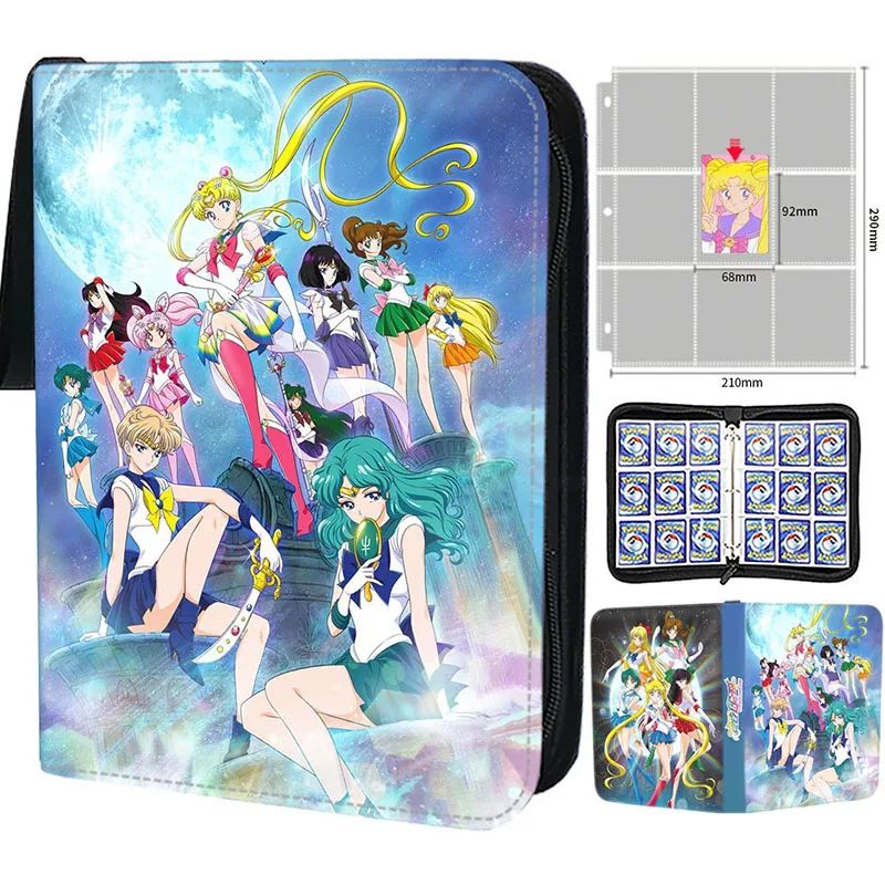 

400-900Pcs Sailor Moon Card Album Holder Book 4/9 Pocket Anime Game Trading Card Collections Portable Case Zipper Binder Folder