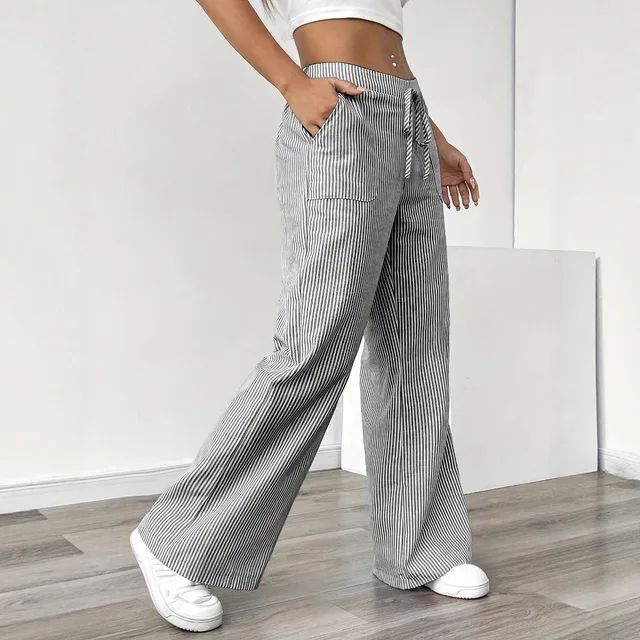 New striped loose wide-leg pants, thin slouchy straight-cut casual pants for women & long pants, extended striped pants 3