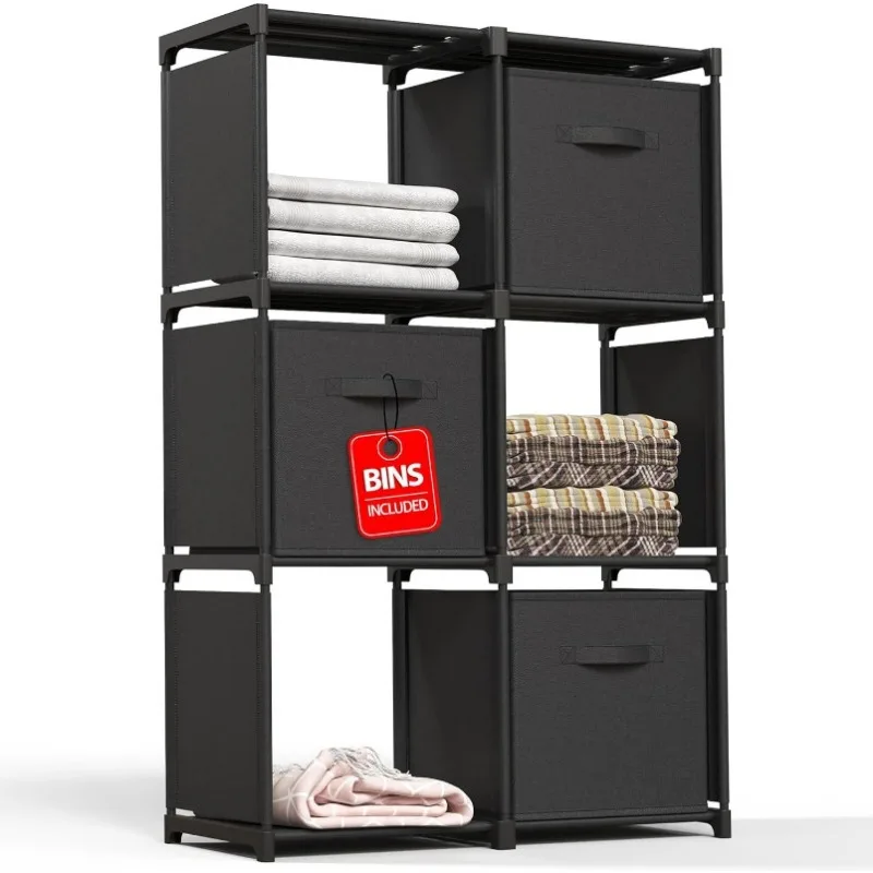 

6-Cube Storage Organizer, Closet Organizers and Storage, Cube Storage Shelf with 3 Extra Drawers, Strong Load-Bearing Capacity