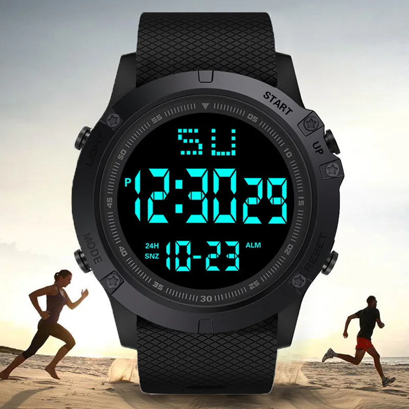 YIKAZE LED Men Sports Watch Black Dial Multifunction Men's Digital Watch Alarm Clock Stopwatch Fitness Electronic Wristwatch man 3