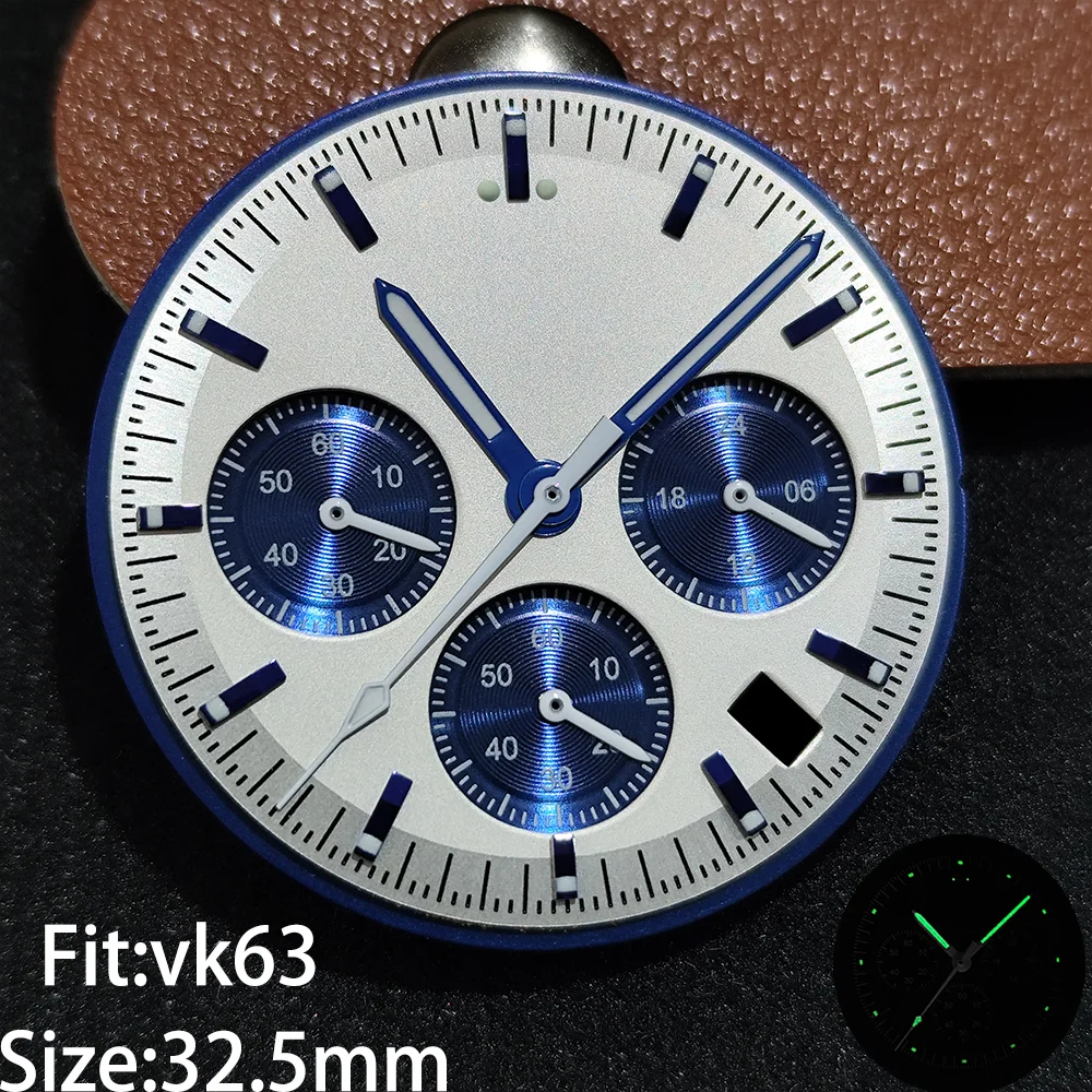 VK63 32.5mm 다이얼 및 시계 손 VK63 쿼츠 무브먼트에 적합한 녹색 발광 시계 액세서리 새로운 액세서리 부품