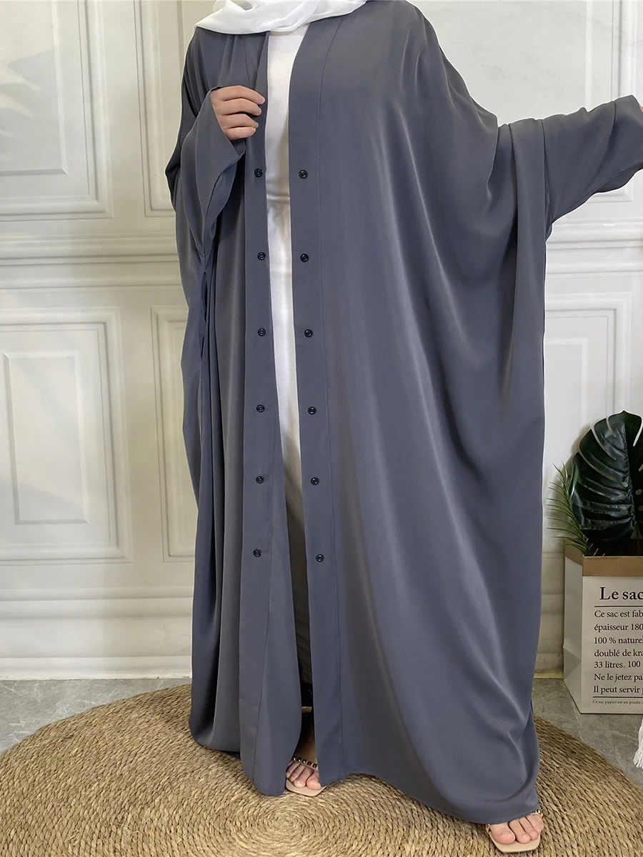 Ramadan Eid Single Breasted Djellaba Muslim Dress Dubai Fashion Bat Sleeved Abaya Muslim Robes Islam Robe With Belt WY1292