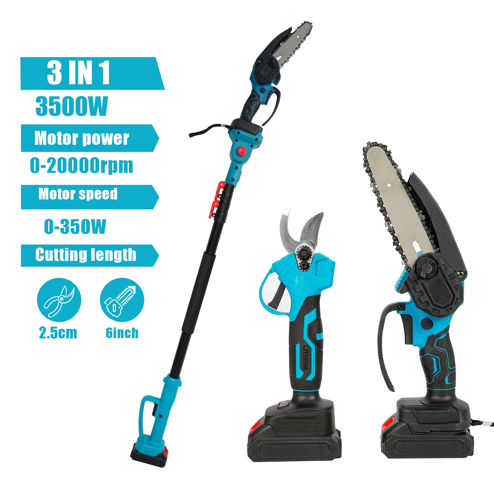 3 IN 1 Teleskopstange 25 MM Gartenschere 6 Zoll Elektrische Kettensäge Garten Hohe Zweig PruningTool für Makita Batterie – Detail 14