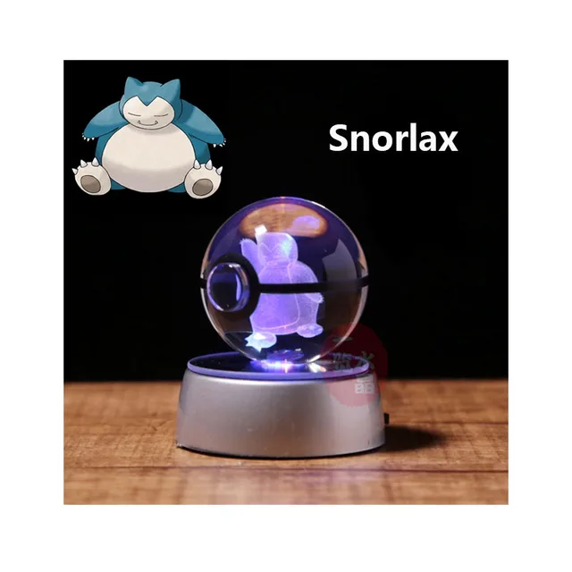 Anime Pokemon 3D Crystal Ball Snorlax Figure Pokeball Engraving Crystal Model with LED Light Base Kids Gift ANIME GIFT 2