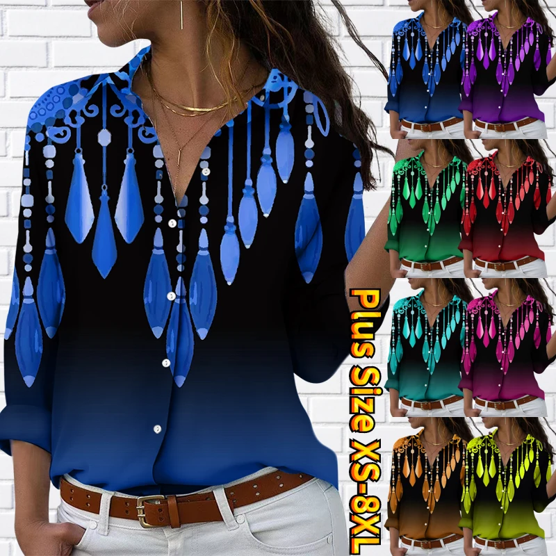 

2022 New Autumn Winter Women's New Design Print Vintage Button Top Elegant Casual Shirt Sexy V-neck Loose Long Sleeve Blouse