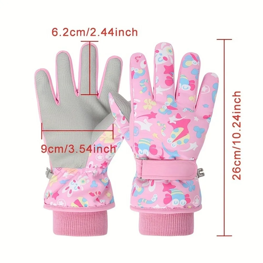 Children's Waterproof Winter Ski Gloves with Fleece Lining and Adorable Designs