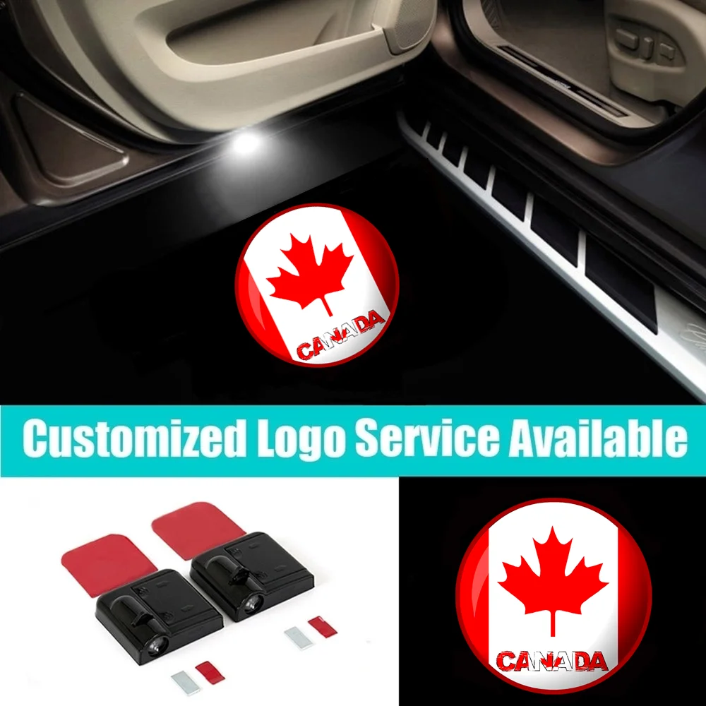 2Pcs Wireless LED CANADA Flag Maple Leaf Flag Car Door Welcome Laser Projector Courtesy Shadow Lights