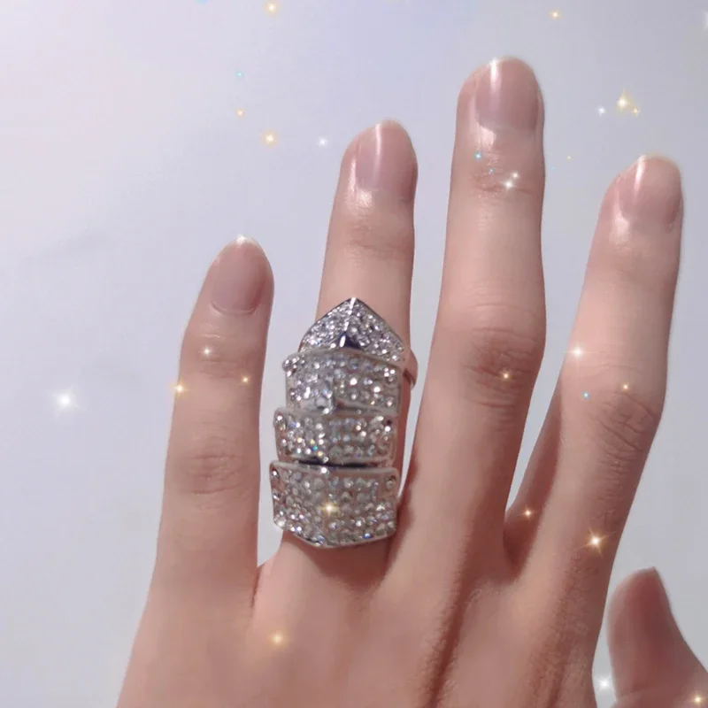 

Elfin Punk Hiphop Gun Black Full Crystal Saturn 4-Knots Bending Open Rings Women Girl's Finger Ring Jewelry Gift