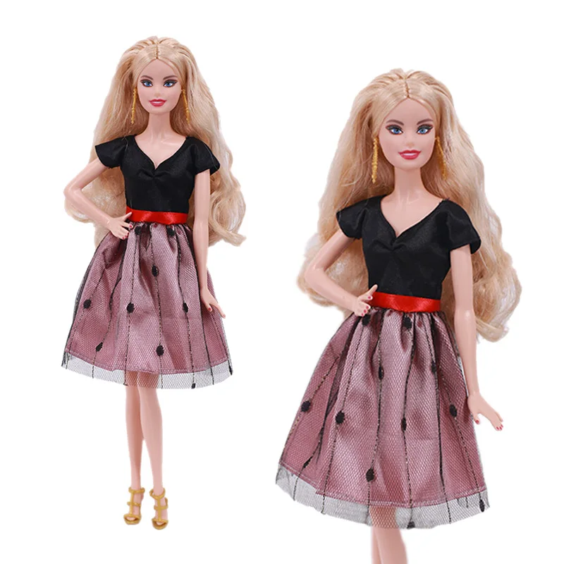 30cm Barbies Doll Clothes Fashion Off-shoulder Bow Evening Dress Princess Skirt Sequin Skirt For 11.5Inch Girl Doll,BJD&Blyth,AG