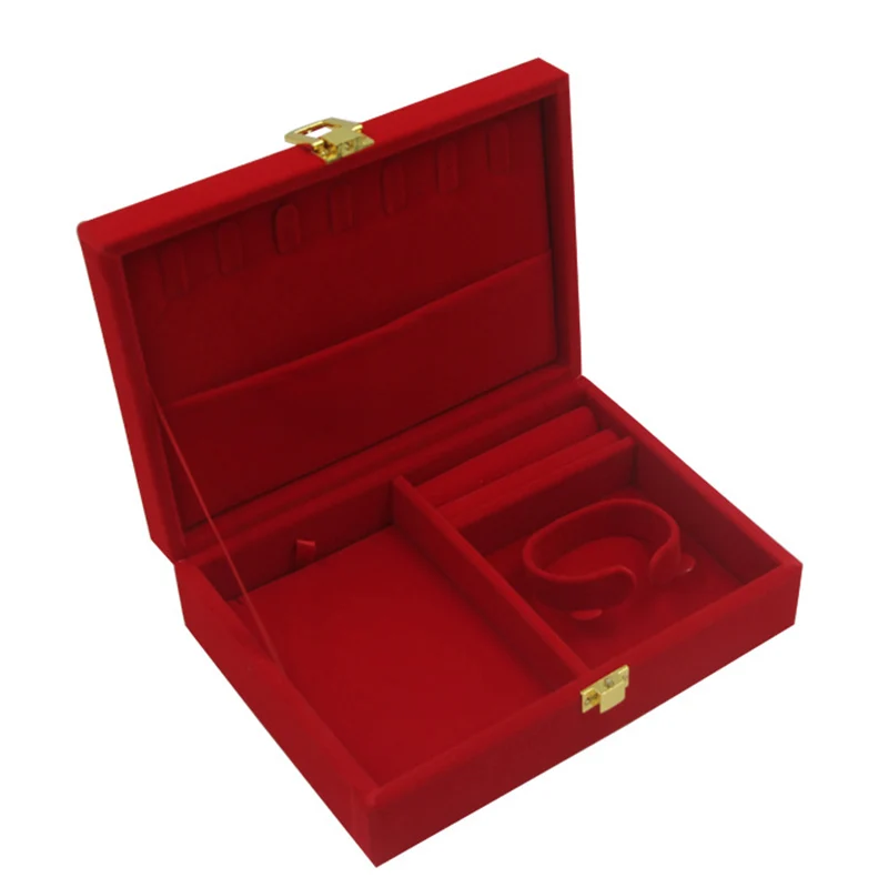 

Fashion China Happy Red Women Jewelry Organizer Box Dragon Phoenix Printing Bracelet Necklace Gift Brocade Packaging Display Box