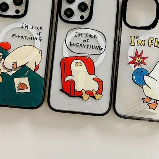 MagSafe Acrylic Cartoon Duck Phone Case Cover for IPhone 11 12 13 14 15 Pro Max Case for IPhone 15 Pro Max
