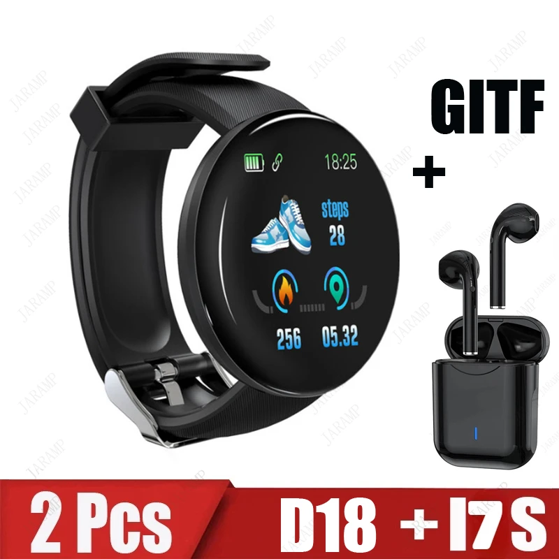 2Pcs D18 I7s Smart Watch Men Blood Pressure Smartwatch Women Waterproof Sport Heart Rate Fitness Tracker Smart Clock Watches New