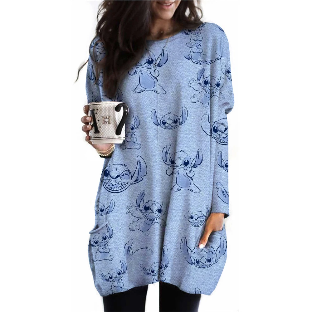 thumbnail image 1 of Camiseta de cuello redondo con estampado de Lilo & Stitch de Disney, camiseta informal de manga larga para primavera y otoño, camiseta de bolsillo de moda, ropa para mujer, 1 of 5