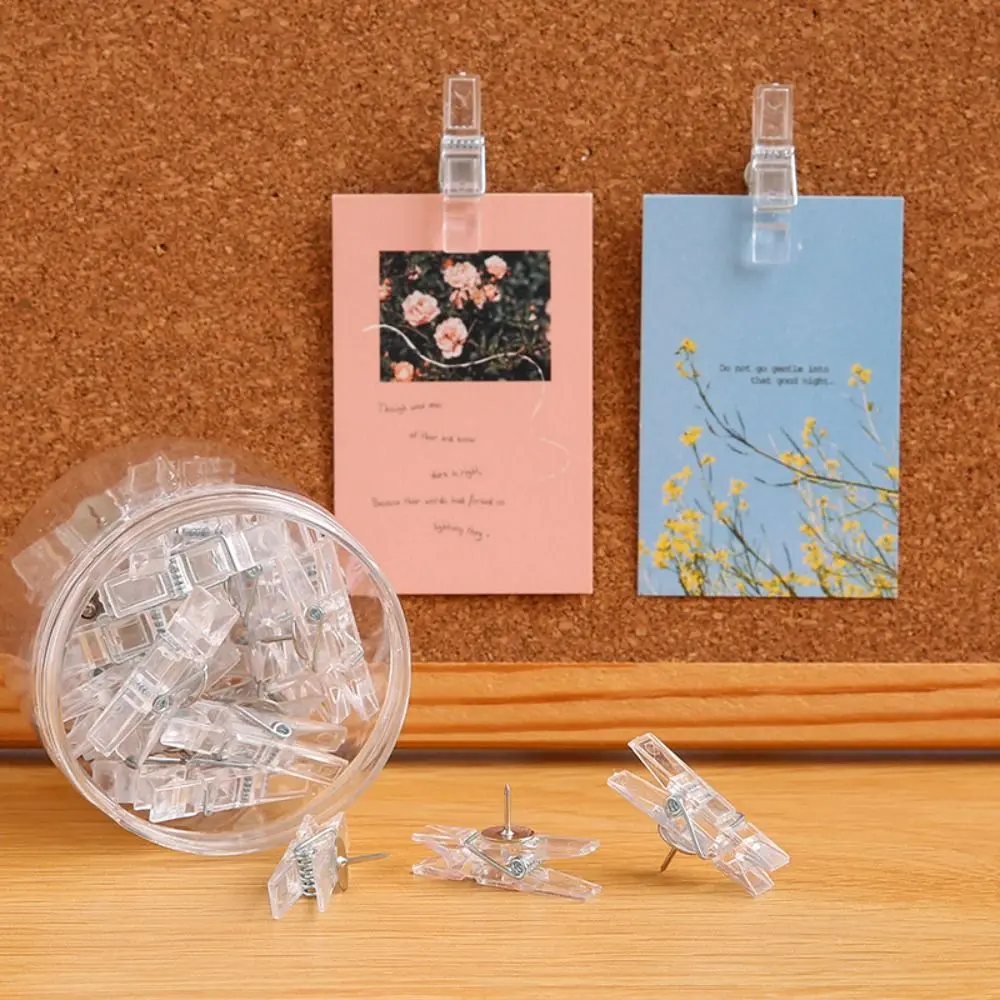 20 개/상자 미니 투명 클립 푸시 핀 플라스틱 DIY 푸시핀 클립 포함 창의적인 다기능 장식 스터드 코르크보드