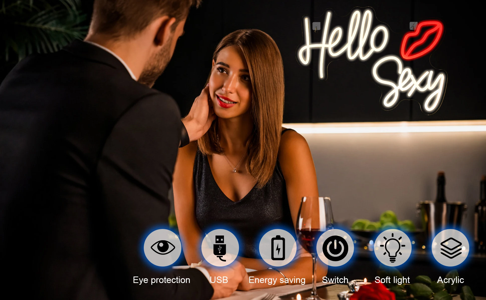 Description Picture 4 of itemHello Sexy Neon Sign For Wall Decor Custom LED Lights Art Wedding Room Decoration Marriage Bar Party Club Shop Bedroom USB Lamp