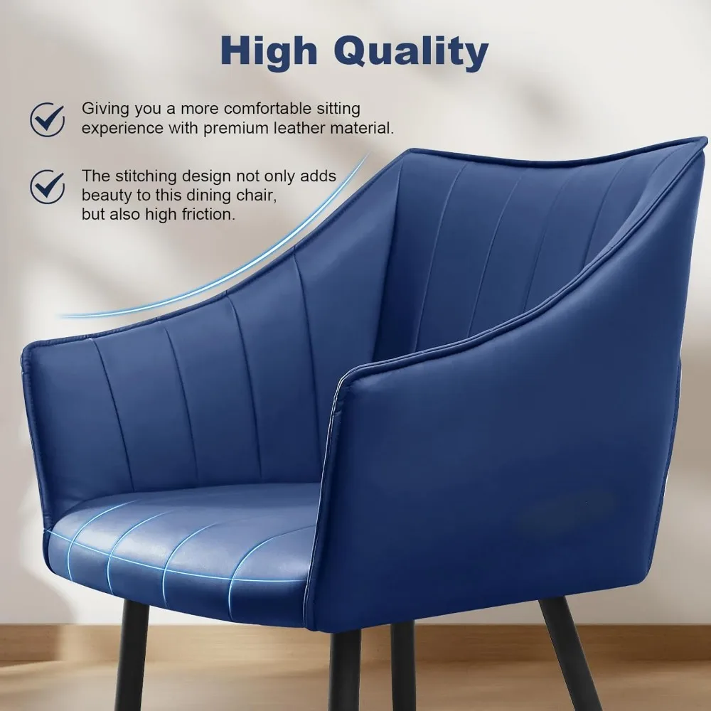 Modern Leather Dining Chairs Set of 2- High Back, Armrest, Metal Legs - Ideal for Kitchen, Dining & Reading  table restaurant 3