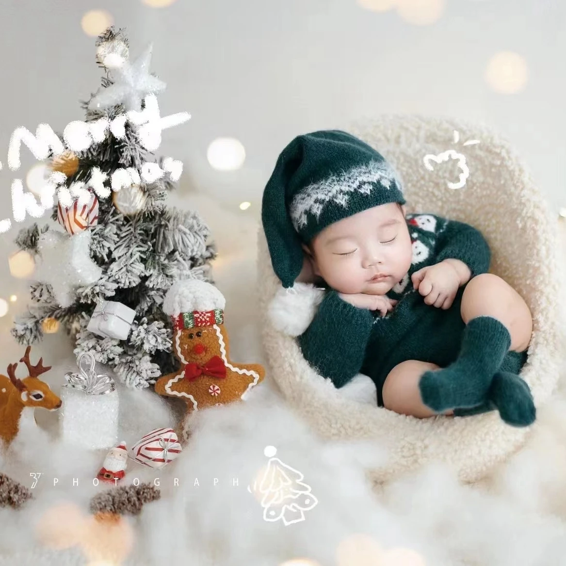 dvotinst-newborn-baby-photography-props-christmas-green-knitted-outfits-trees-x'mas-decorations-studio-shooting-photo-props