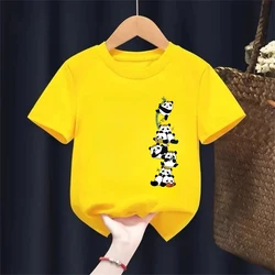 Adorable Panda Print Girls' Short Sleeve Cotton T - Shirt - 130 (YELLOW)