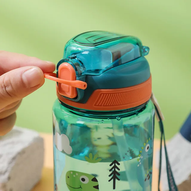 600ml Cartoon Animal Water Bottle Portable Safety Lock Cute Straw Cup Kids Leak-proof Drinking Jug For Outdoor Camping Travel 4