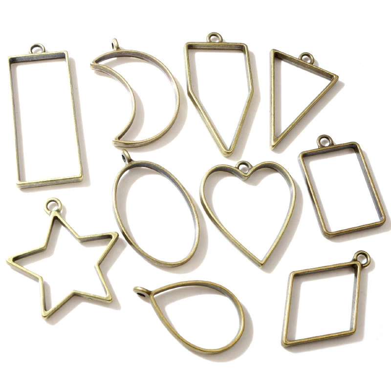 Set Base Per Ciondoli In Metallo Bronzo Con Lastre In Vetro – 30 Pezzi Per Gioielli Fai Da Te – Varie Forme: Cuore, Goccia, Ovale, Quadrato E Rotondo