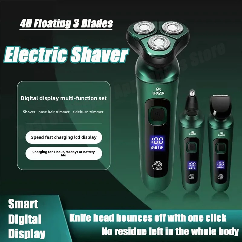 New Electric Shaver LED Digital Display Three-head Floating Razor USB Rechargeable Washing Multi-function Portable Beard Knife