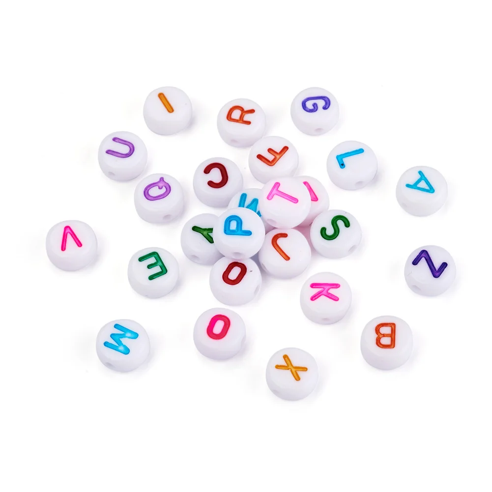 1300Pcs Letter A~Z Initial Acrylic Beads Flat Round Rainbow Color Elastic Bracelet Necklace Phone Hang Cord DIY Jewelry Making