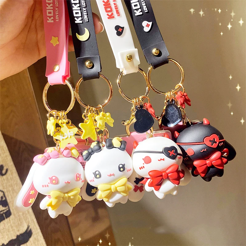 Cartoon Stitching Colorful Cool Paly Rabbit Keychain For Keys Men Women  Backpack Pendant Car Key Chain Exquisite Couple Pendant