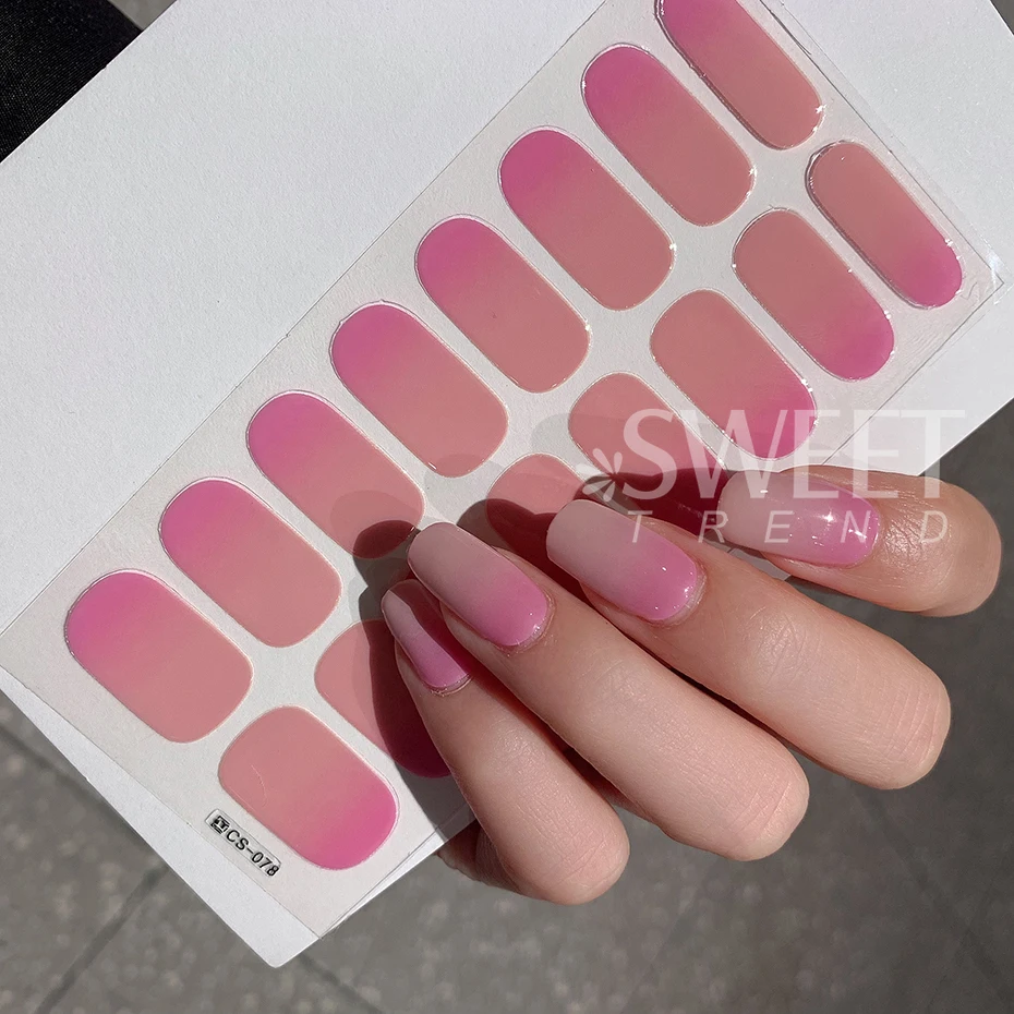 6pcs/set Baking Free Solid Gradient Full Cover Nail Sticker Patch Strips Nail Polish Strips Wraps for Women Manicure Decoration